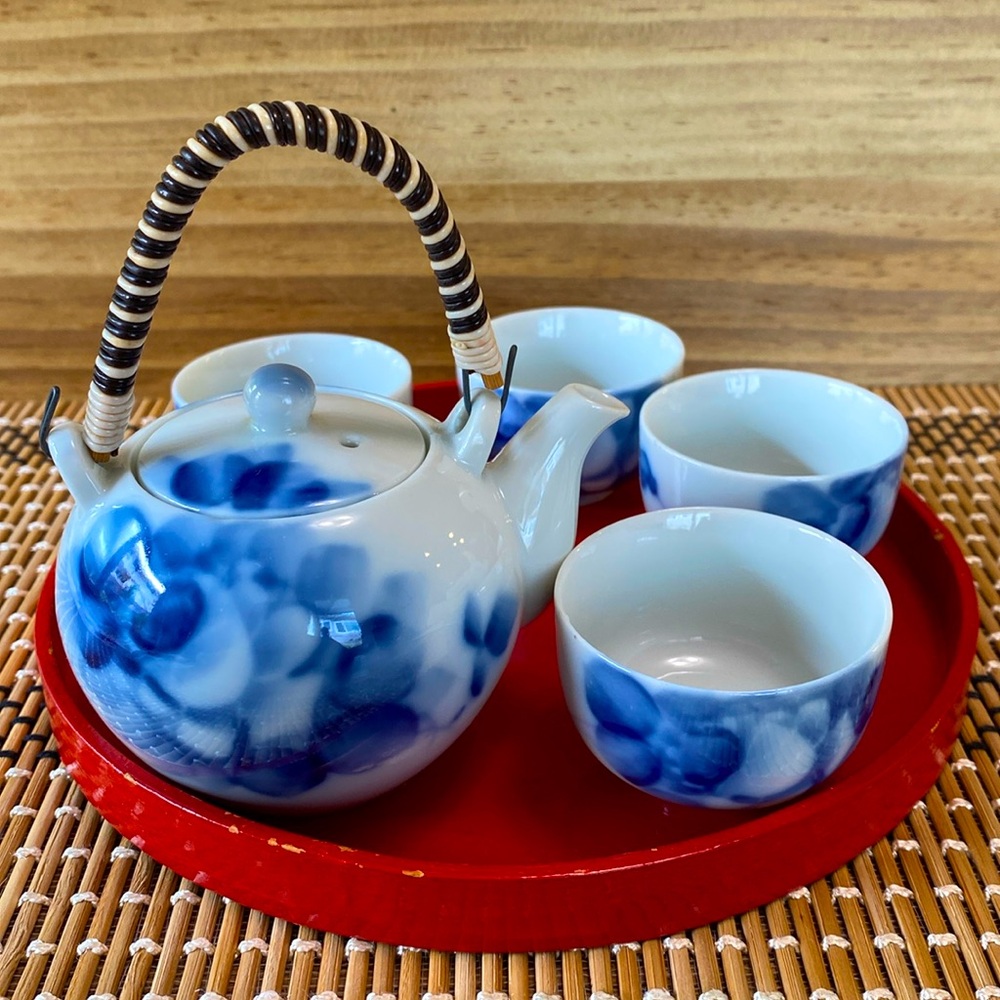 Vintage Japanese Tea Set w/Red Tray, Mini Version for Display